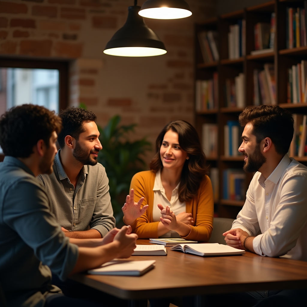 Sesión de club de conversación en inglés con adultos en Madrid