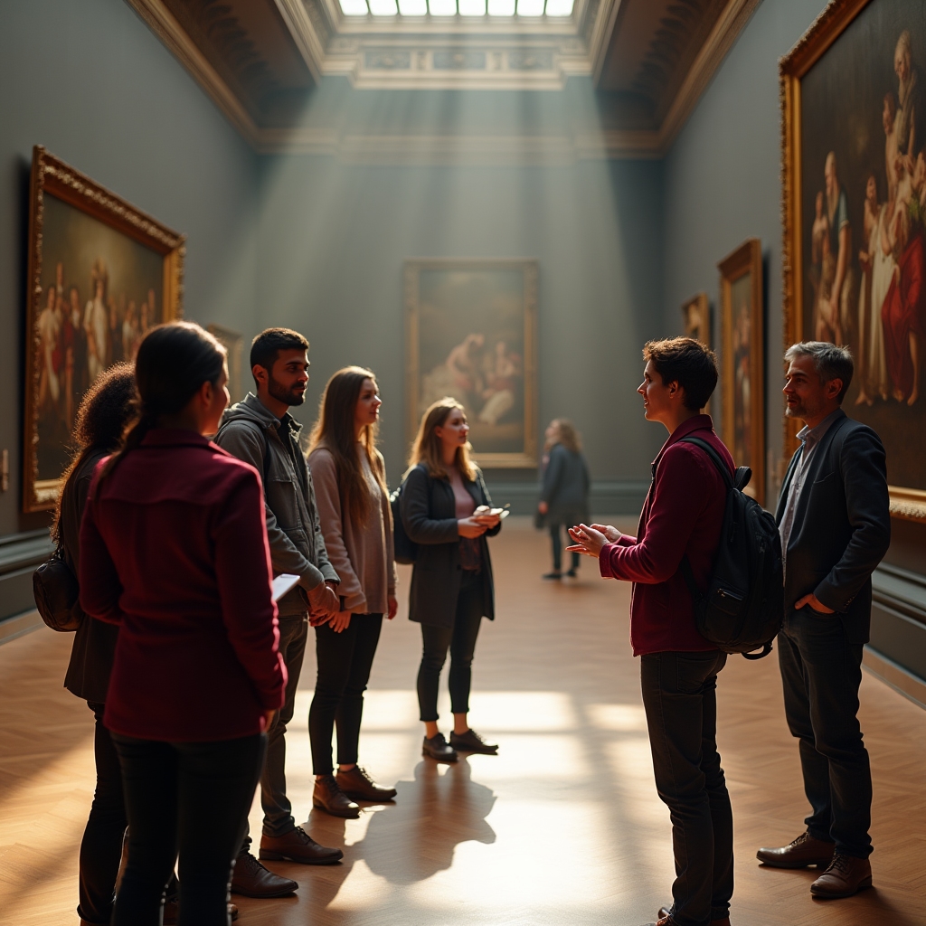 Visita guiada a museo en inglés con grupo de adultos aprendices